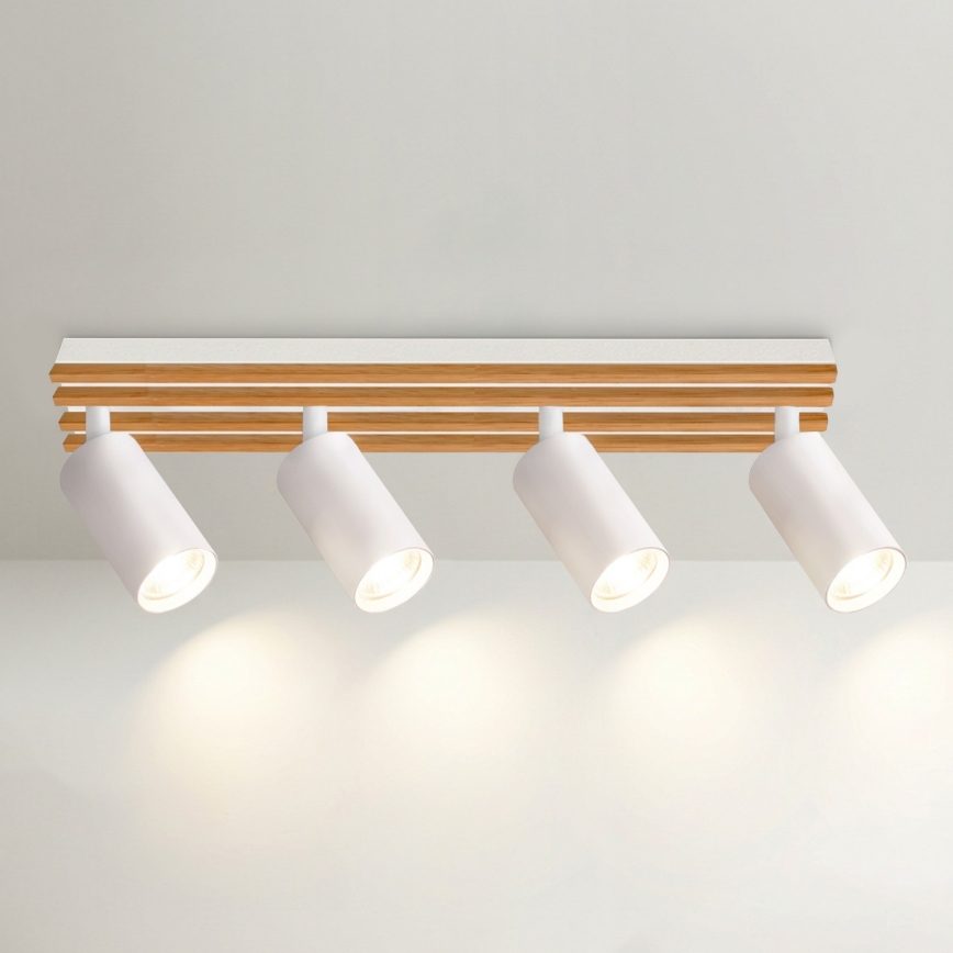 Brilagi - Spotlampe SELE WOOD ACOUSTIC 4xGU10/30W/230V hvid/træ