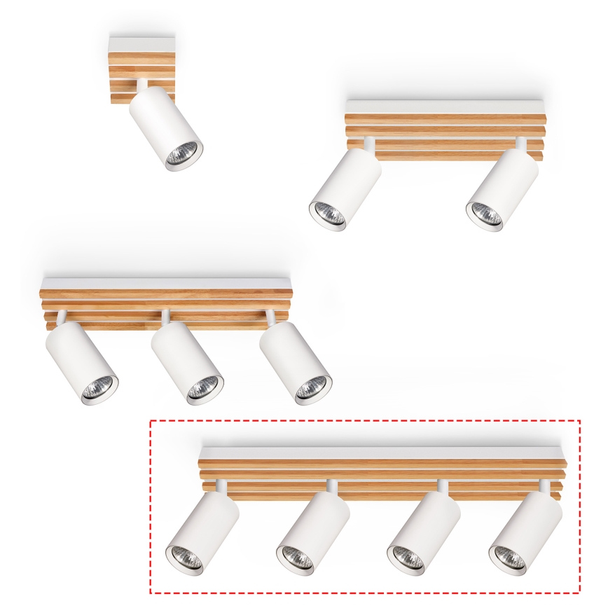 Brilagi - Spotlampe SELE WOOD ACOUSTIC 4xGU10/30W/230V hvid/træ