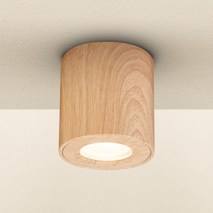 Brilagi - Spotlampe til badeværelse MIA 1xGU10/30W/230V 84x80 mm egetræsdekor IP44
