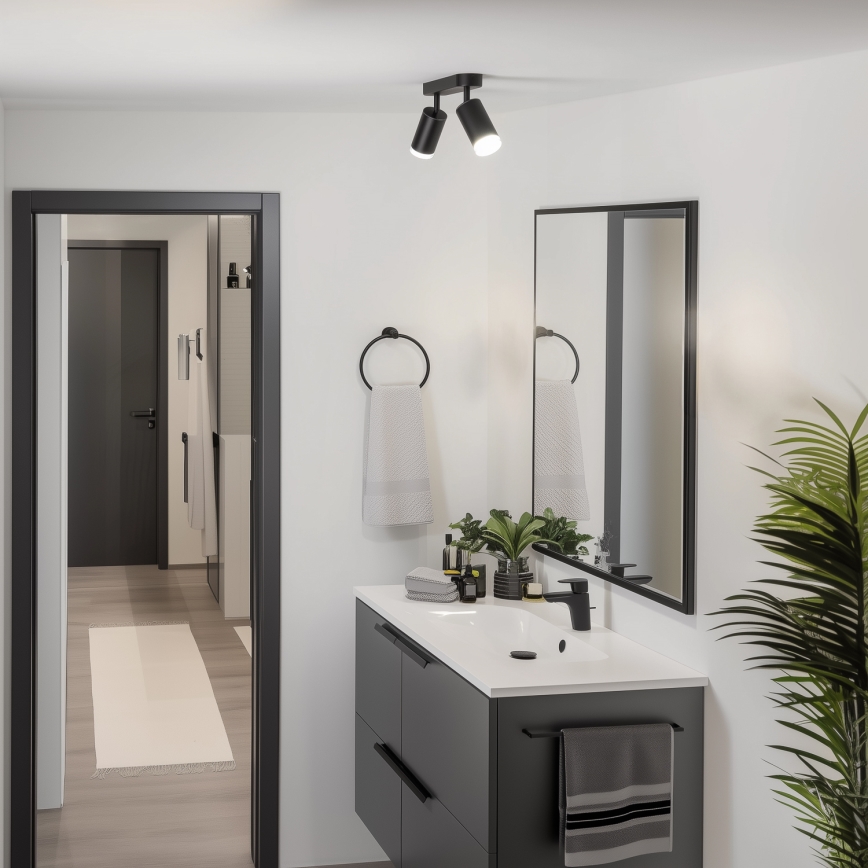 Brilagi - Spotlampe til badeværelse SELE 2xGU10/30W/230V IP44 sort