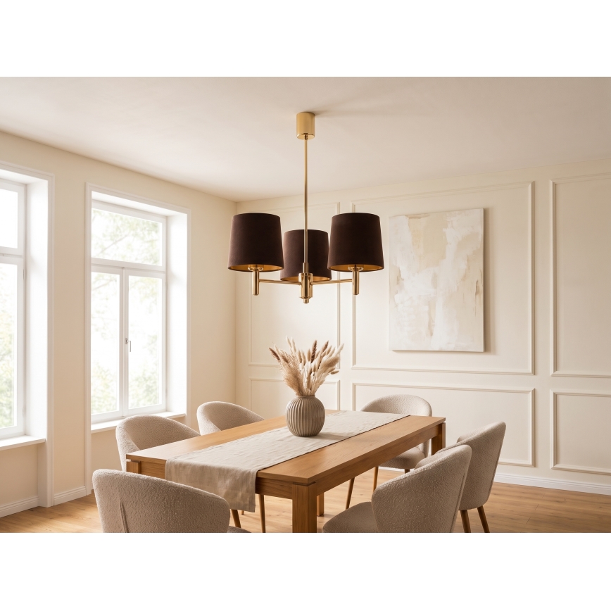 Brilagi - Stangmonteret lysekrone MONTE 3xE27/60W/230V brun/guld