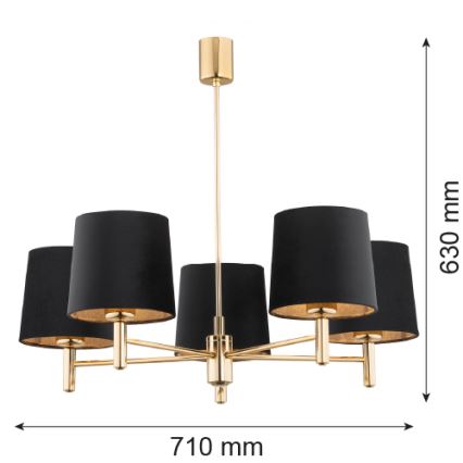 Brilagi - Stangpendel MONTE 5xE27/60W/230V sort/guld