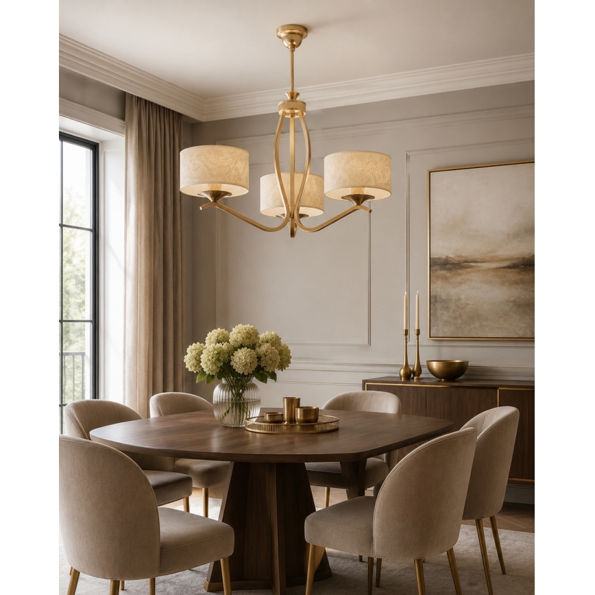 Brilagi - Stangpendel SAPHIRE 3xE27/15W/230V Ø 66 cm creme/guld/patina