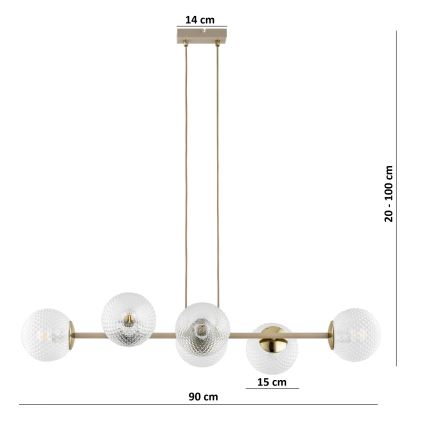 Brilagi - STELLA lysekrone på wire 6xE27/60W/230V beige/guld