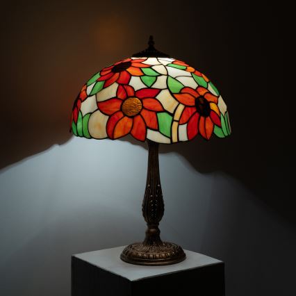 Brilagi - Tiffany bordlampe i farvet glas SUNFLOWER 2xE27/60W/230V