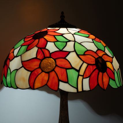 Brilagi - Tiffany bordlampe i farvet glas SUNFLOWER 2xE27/60W/230V