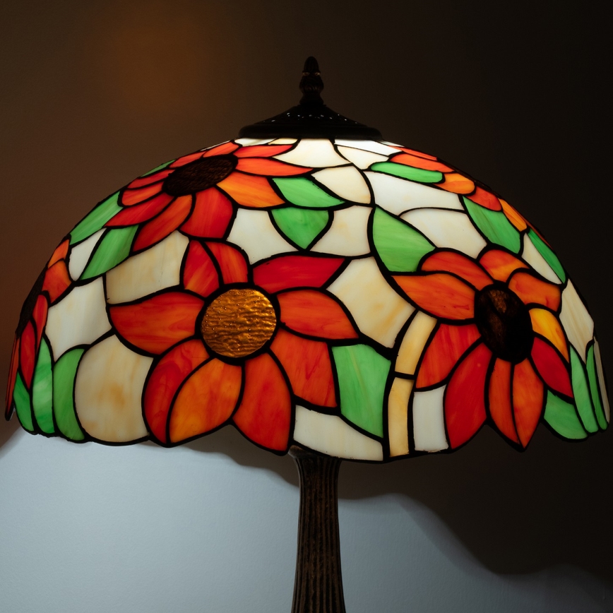 Brilagi - Tiffany bordlampe i farvet glas SUNFLOWER 2xE27/60W/230V