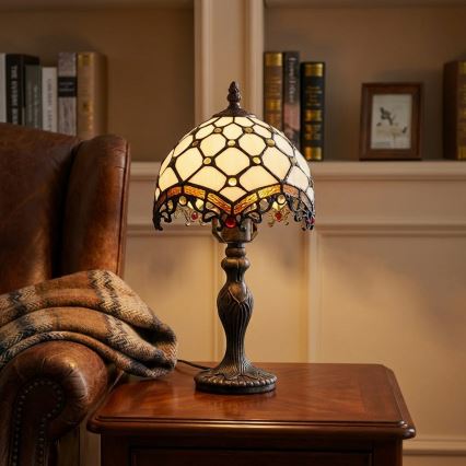 Brilagi - Tiffany bordlampe i glasmosaik IVORY 1xE27/60W/230V