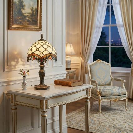 Brilagi - Tiffany bordlampe i glasmosaik IVORY 1xE27/60W/230V