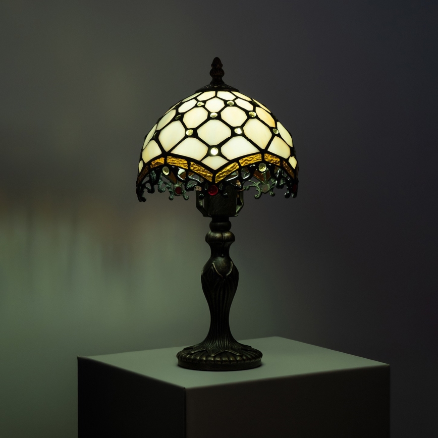 Brilagi - Tiffany bordlampe i glasmosaik IVORY 1xE27/60W/230V