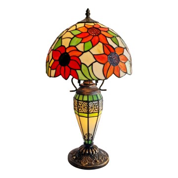 Brilagi - Tiffany-bordlampe SUNFLOWER med farvet glas, 1xE27/60W/230V + 1xE14/40W