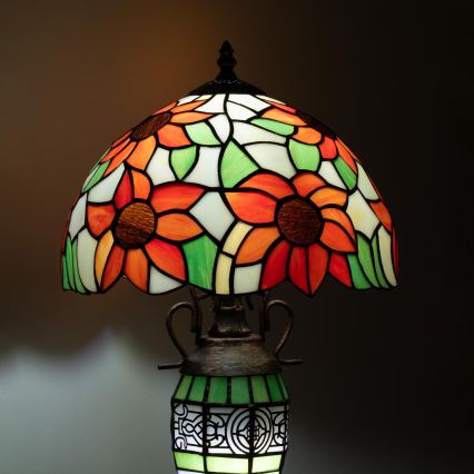 Brilagi - Tiffany-bordlampe SUNFLOWER med farvet glas, 1xE27/60W/230V + 1xE14/40W