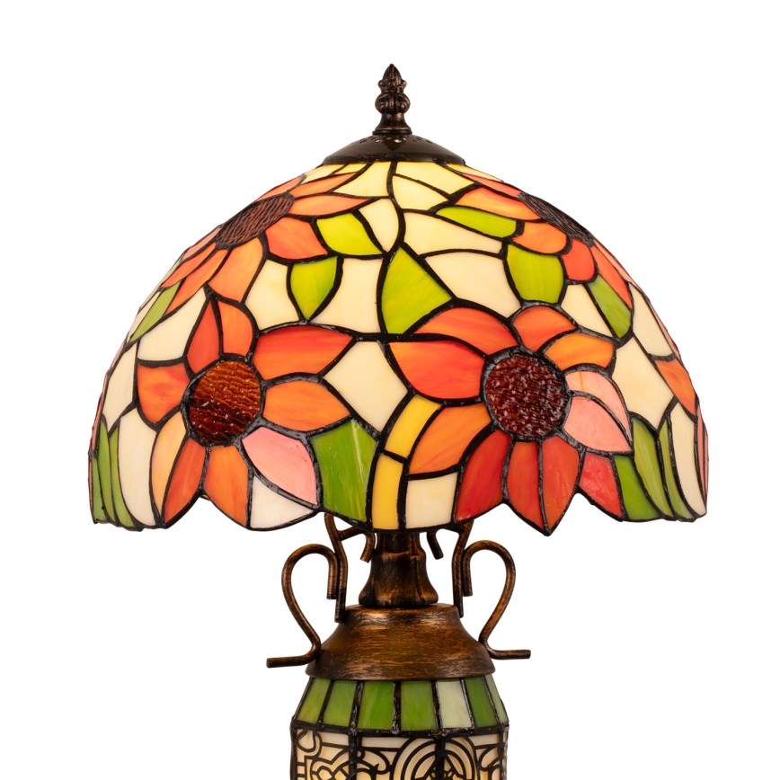 Brilagi - Tiffany-bordlampe SUNFLOWER med farvet glas, 1xE27/60W/230V + 1xE14/40W