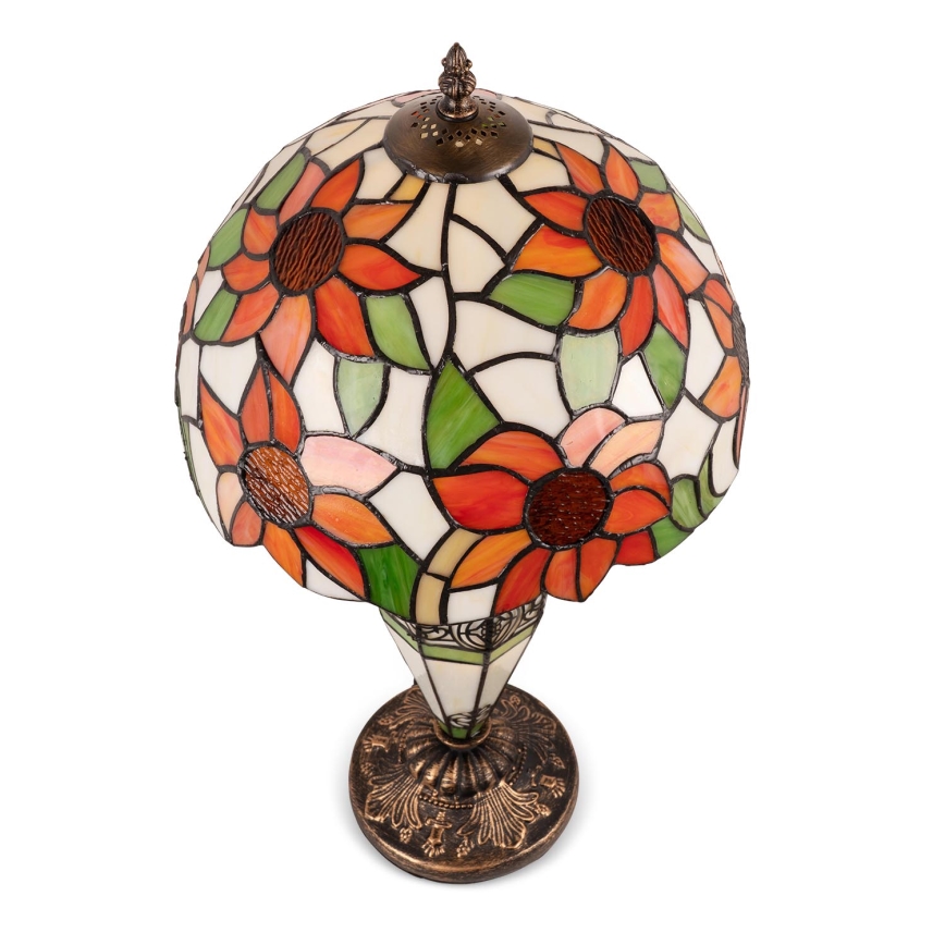 Brilagi - Tiffany-bordlampe SUNFLOWER med farvet glas, 1xE27/60W/230V + 1xE14/40W