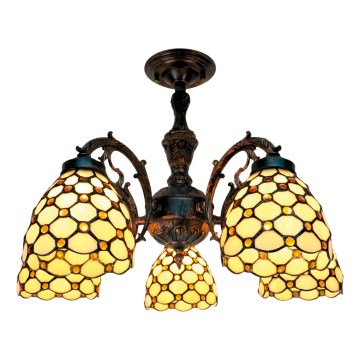 BRILAGI - Tiffany farvet glas loftlampe, loftmonteret IVORY SMOOTH 5xE27/60W/230V Ø 60 cm