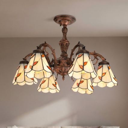 Brilagi - Tiffany glasloftlampe FOLIA 6xE27/60W/230V Ø 60 cm