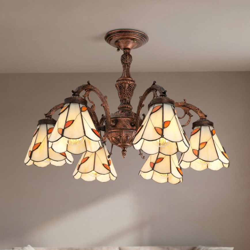 Brilagi - Tiffany glasloftlampe FOLIA 6xE27/60W/230V Ø 60 cm