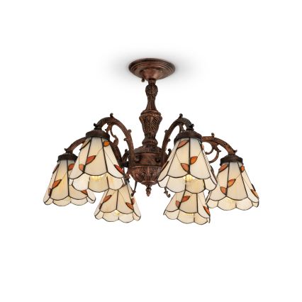 Brilagi - Tiffany glasloftlampe FOLIA 6xE27/60W/230V Ø 60 cm
