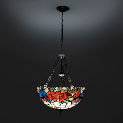 Brilagi - Tiffany-glaslysekrone med kædeophæng JUNGLE 3xE27/60W/230V Ø 50 cm