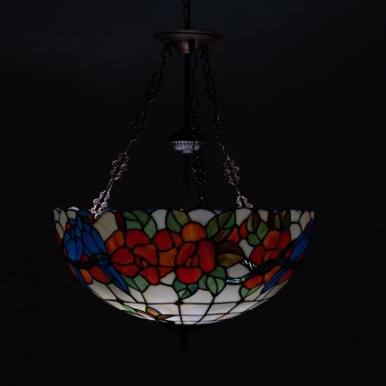 Brilagi - Tiffany-glaslysekrone med kædeophæng JUNGLE 3xE27/60W/230V Ø 50 cm