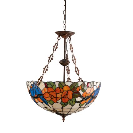 Brilagi - Tiffany-glaslysekrone med kædeophæng JUNGLE 3xE27/60W/230V Ø 50 cm
