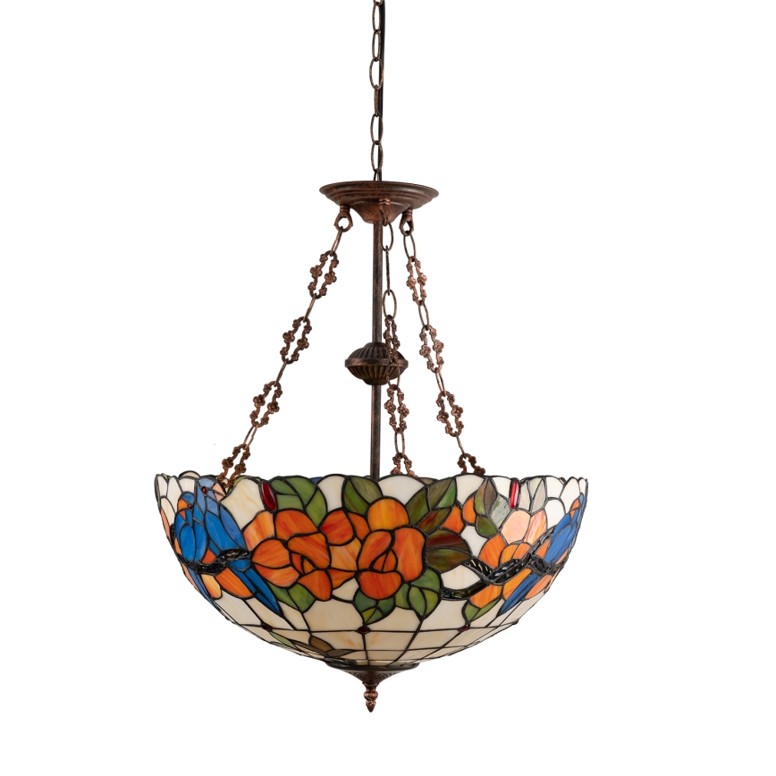 Brilagi - Tiffany-glaslysekrone med kædeophæng JUNGLE 3xE27/60W/230V Ø 50 cm