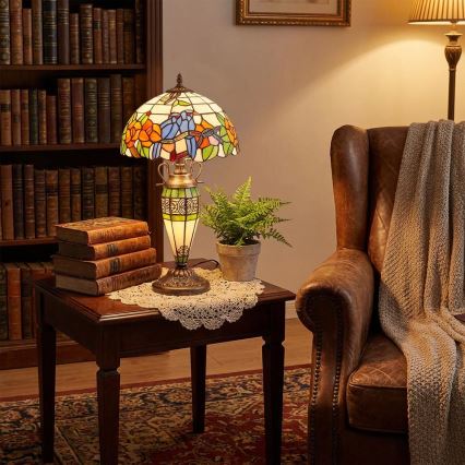 Brilagi - Tiffany-glasmosaik bordlampe JUNGLE 1xE27/60W/230V + 1xE14/40W