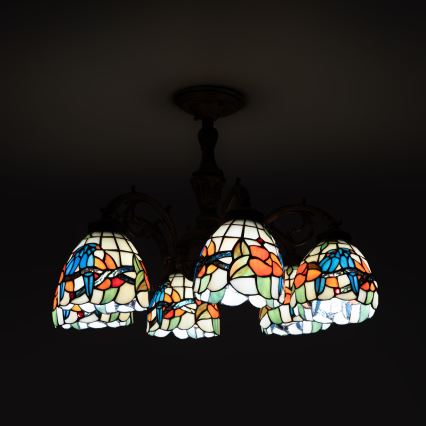 Brilagi - Tiffany-glasmosaik fladmonteret loftlampe JUNGLE 6xE27/60W/230V Ø 60 cm