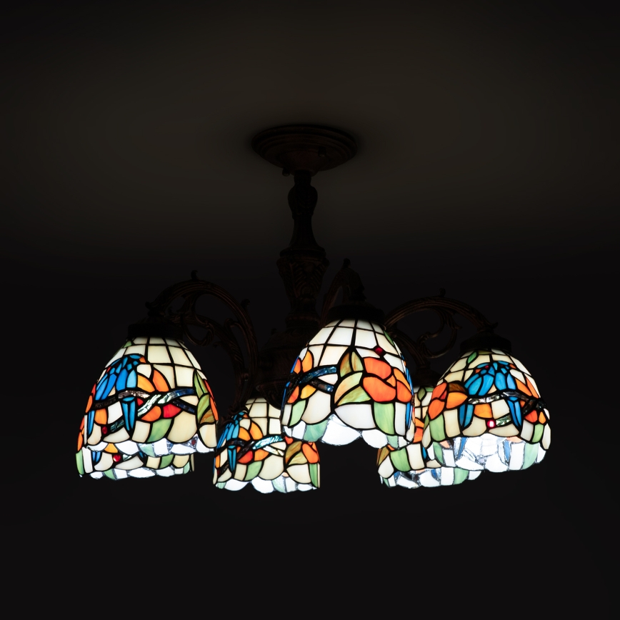 Brilagi - Tiffany-glasmosaik fladmonteret loftlampe JUNGLE 6xE27/60W/230V Ø 60 cm