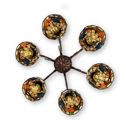 Brilagi - Tiffany-glasmosaik fladmonteret loftlampe JUNGLE 6xE27/60W/230V Ø 60 cm