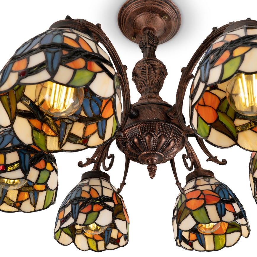 Brilagi - Tiffany-glasmosaik fladmonteret loftlampe JUNGLE 6xE27/60W/230V Ø 60 cm
