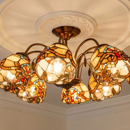Brilagi - Tiffany glasmosaik loftlampe MIRABELLA 8xE27/60W/230V Ø 68 cm