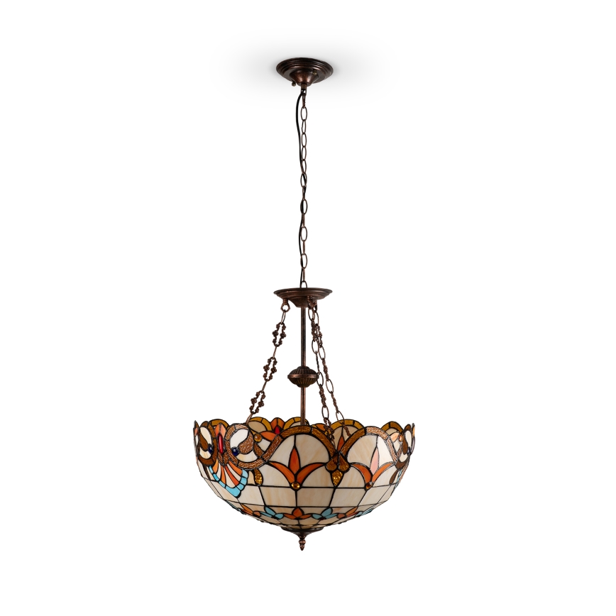 Brilagi - Tiffany-glasmosaik lysekrone med kæde MIRABELLA 3xE27/60W/230V Ø 50 cm