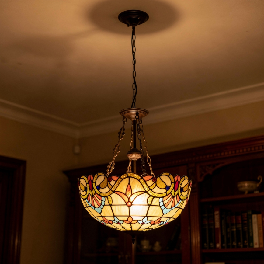 Brilagi - Tiffany-glasmosaik lysekrone med kæde MIRABELLA 3xE27/60W/230V Ø 50 cm