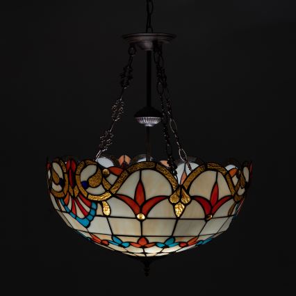 Brilagi - Tiffany-glasmosaik lysekrone med kæde MIRABELLA 3xE27/60W/230V Ø 50 cm