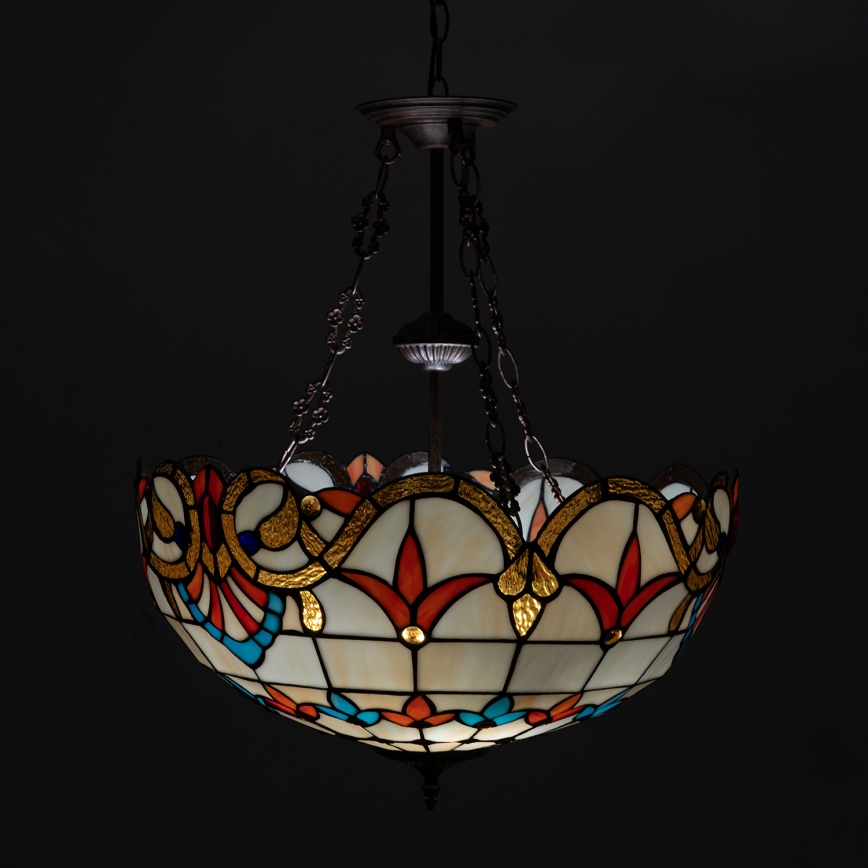 Brilagi - Tiffany-glasmosaik lysekrone med kæde MIRABELLA 3xE27/60W/230V Ø 50 cm