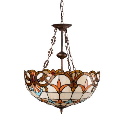 Brilagi - Tiffany-glasmosaik lysekrone med kæde MIRABELLA 3xE27/60W/230V Ø 50 cm