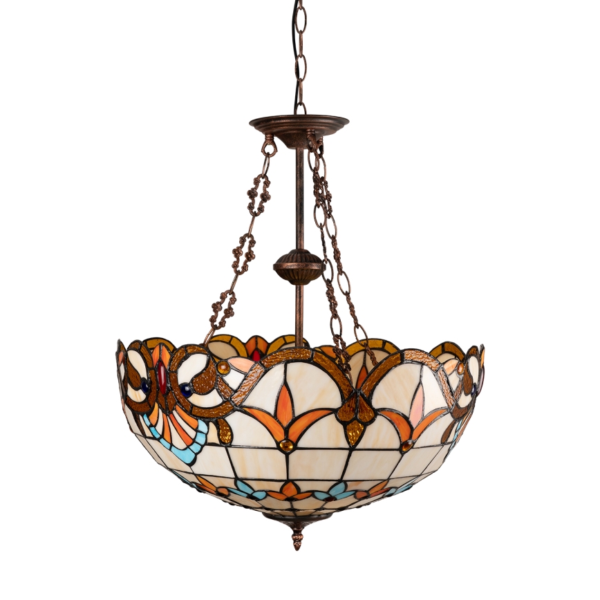 Brilagi - Tiffany-glasmosaik lysekrone med kæde MIRABELLA 3xE27/60W/230V Ø 50 cm