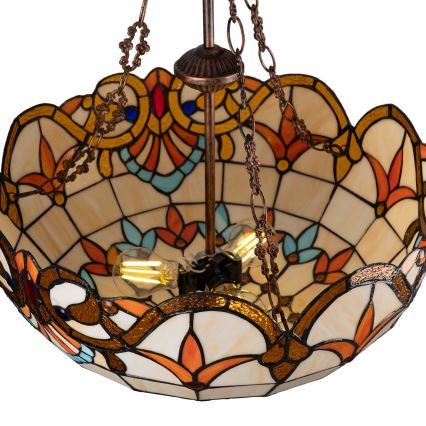 Brilagi - Tiffany-glasmosaik lysekrone med kæde MIRABELLA 3xE27/60W/230V Ø 50 cm