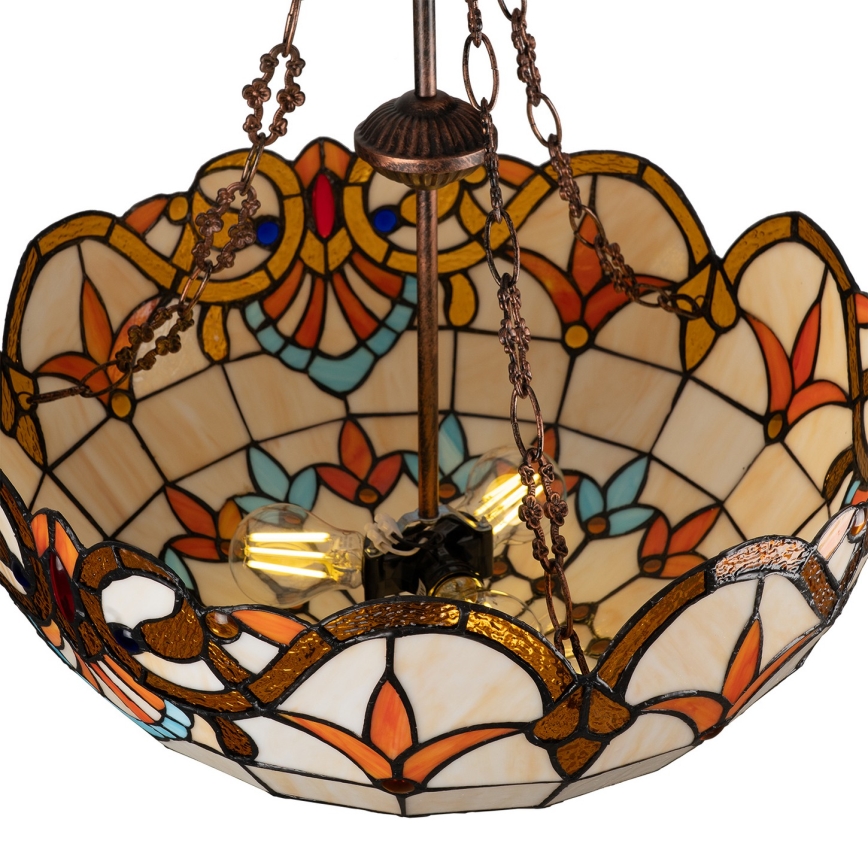Brilagi - Tiffany-glasmosaik lysekrone med kæde MIRABELLA 3xE27/60W/230V Ø 50 cm