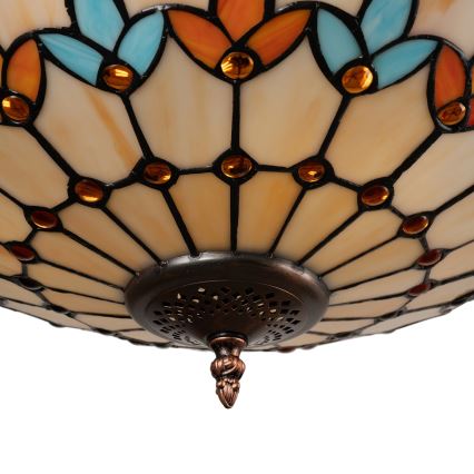 Brilagi - Tiffany-glasmosaik lysekrone med kæde MIRABELLA 3xE27/60W/230V Ø 50 cm