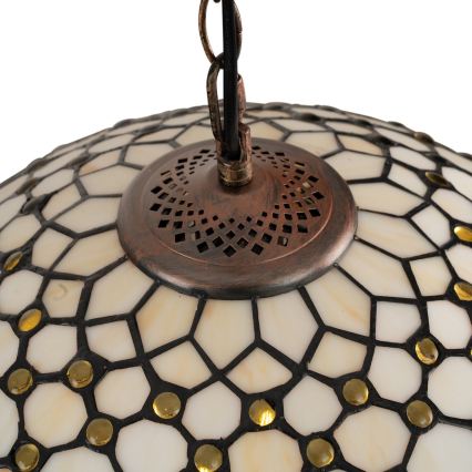 Brilagi - Tiffany glasmosaik-lysekrone med kædeophæng elfenben 1xE27/60W/230V Ø 40 cm
