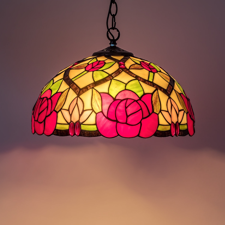 Brilagi - Tiffany-glasmosaik lysekrone på kæde GARLAN 2xE27/60W/230V