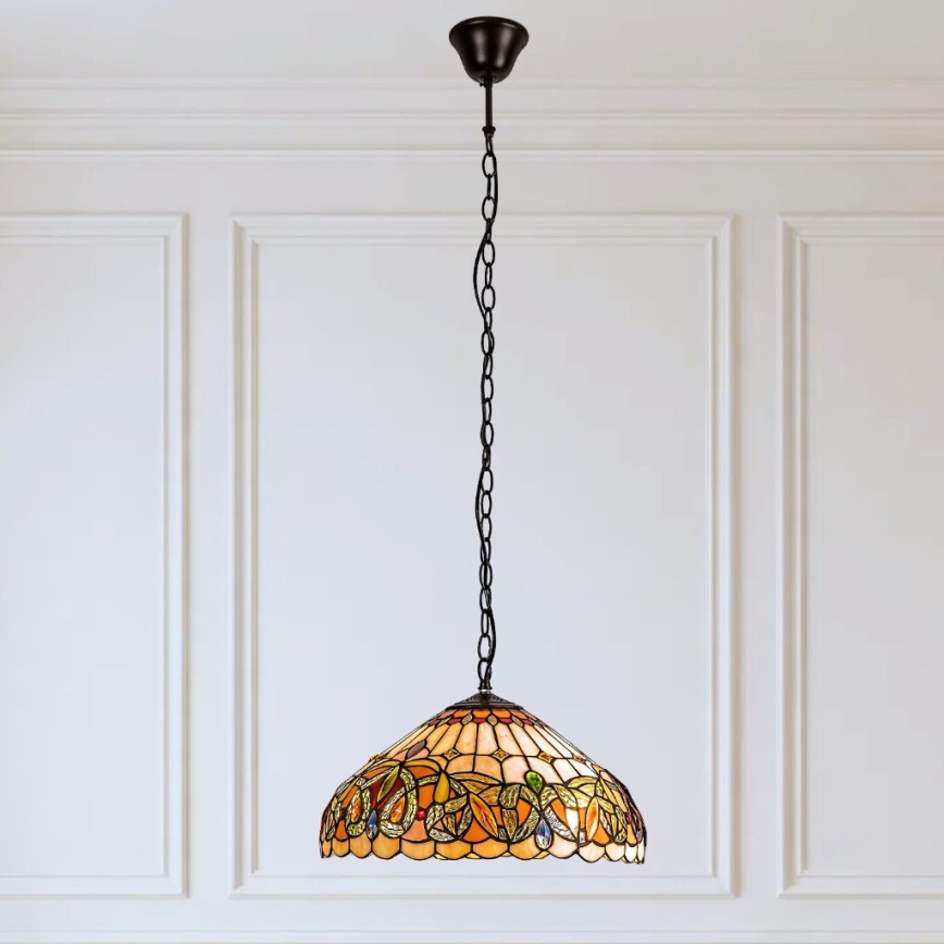 Brilagi - Tiffany glasmosaik-lysekrone på kæde LUISA 2xE27/60W/230V