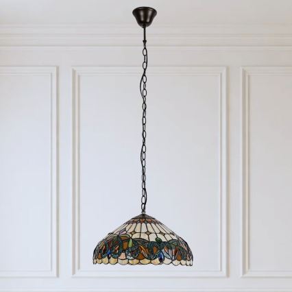 Brilagi - Tiffany glasmosaik-lysekrone på kæde LUISA 2xE27/60W/230V