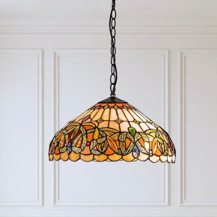 Brilagi - Tiffany glasmosaik-lysekrone på kæde LUISA 2xE27/60W/230V