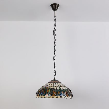 Brilagi - Tiffany glasmosaik-lysekrone på kæde LUISA 2xE27/60W/230V