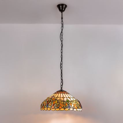 Brilagi - Tiffany glasmosaik-lysekrone på kæde LUISA 2xE27/60W/230V