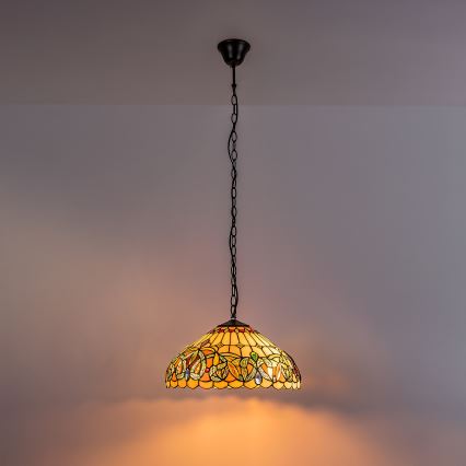 Brilagi - Tiffany glasmosaik-lysekrone på kæde LUISA 2xE27/60W/230V