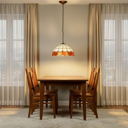 Brilagi - Tiffany glasmosaik-lysekrone på kæde SIENNA 1xE27/60W/230V Ø 40 cm